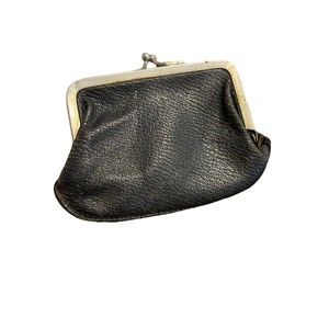 Vintage Black Double Kiss Lock Lined Coin Purse Pouch